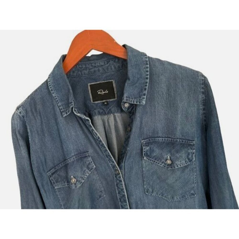 Rails Carter Chambray Button Down Shirt Blue Pock… - image 4